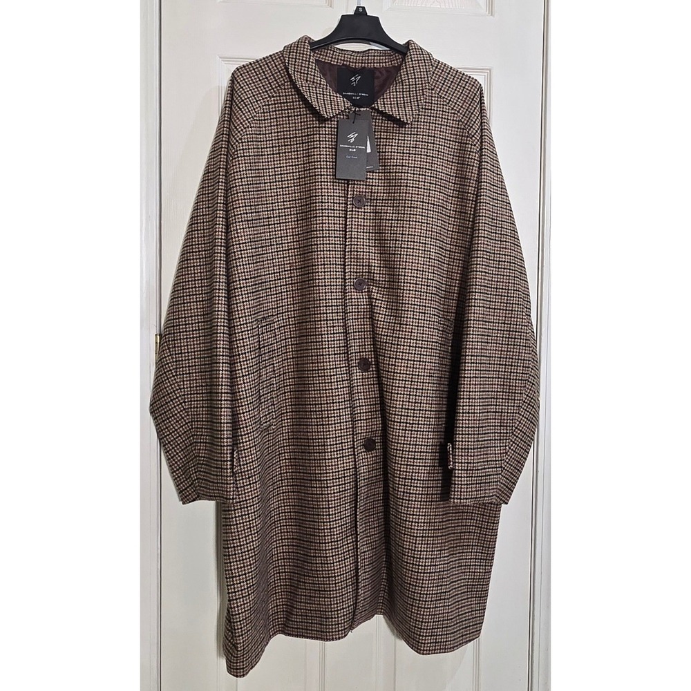 Shaquille O'Neal XLG Mens 4XL Car Coat Burg Tartan Houndstooth Lined Long Jacket